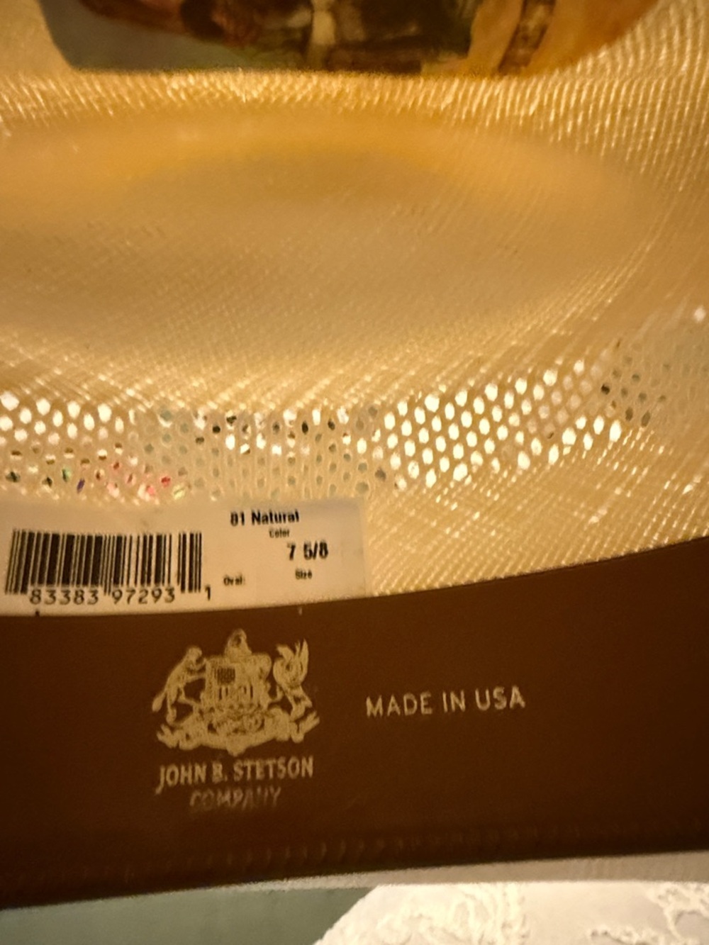 Stetson Cream Straw Cowboy Hat with Brown Band- Size 7 5/8 - Picture 7 of 9